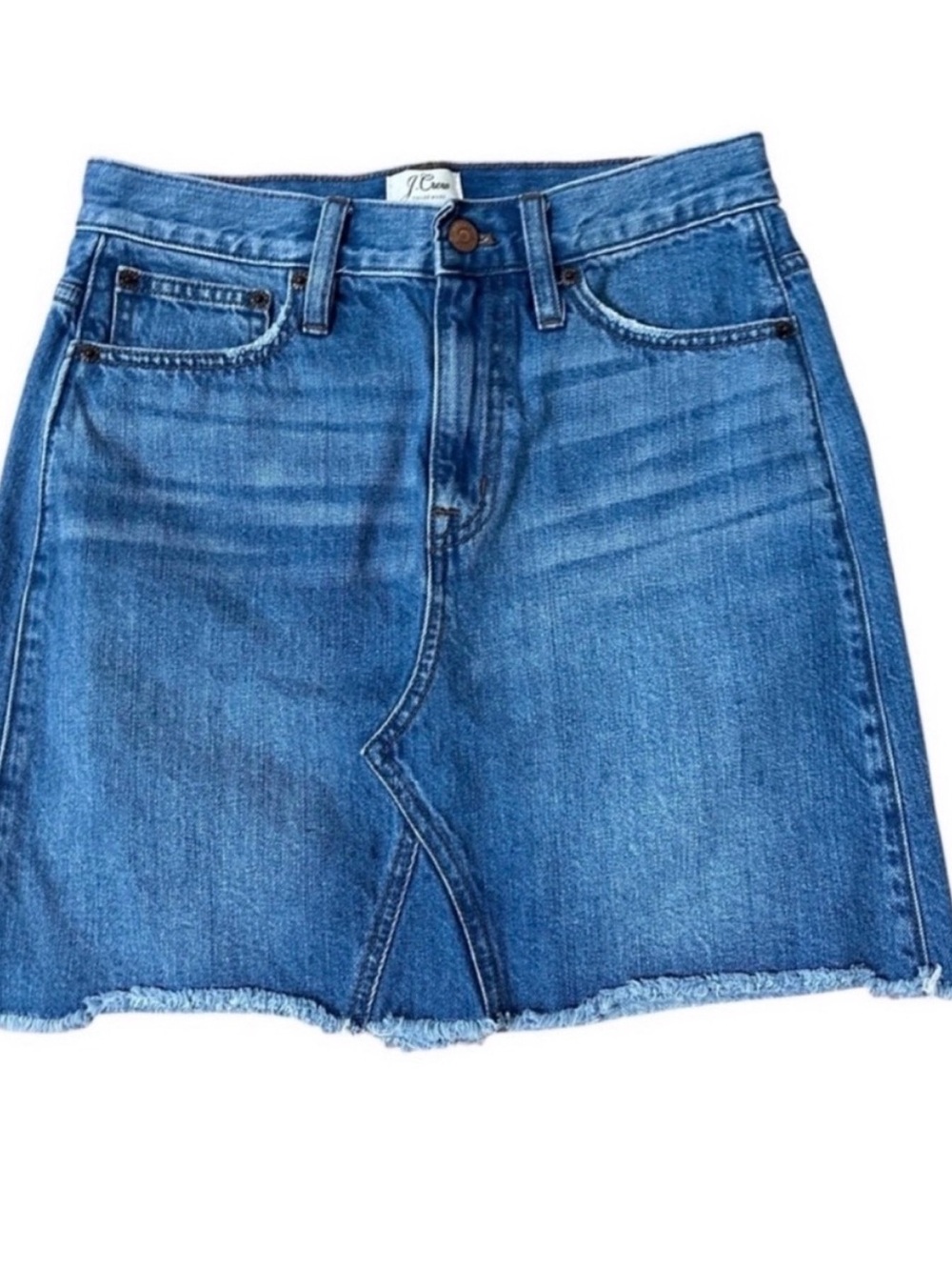 J. Crew Medium Blue Denim Cutoff Inspired Mini Skirt with Frayed Hem